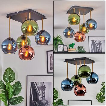 Koyoto Plafondlamp, Kogellampje Goud, Zwart, 5-lichts