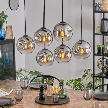 Ripoll Hanglamp, Kogellampje, Hanglamp Chroom, Duidelijk, Rookkleurig, 6-lichts