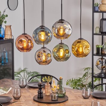 Ripoll Hanglamp, Kogellampje, Hanglamp Blauw, Chroom, Goud, Groen, Koperkleurig, Rookkleurig, 6-lichts