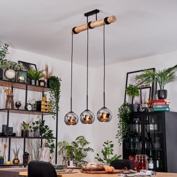 Koyoto Hanglamp, Kogellampje, Hanglamp Natuurlijke kleuren, Zwart, 3-lichts