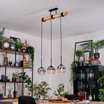 Koyoto Hanglamp, Kogellampje, Hanglamp Natuurlijke kleuren, Zwart, 3-lichts