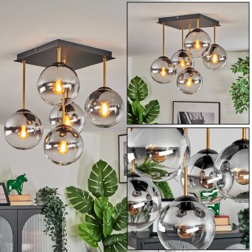 Gastor Plafondlamp, Kogellampje Goud, Zwart, 5-lichts