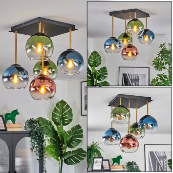 Koyoto Plafondlamp, Kogellampje Goud, Zwart, 5-lichts