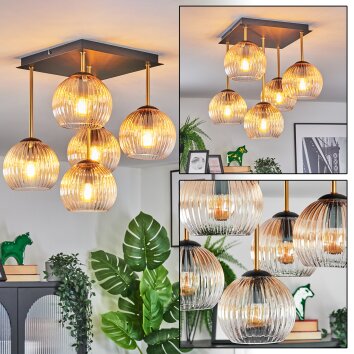 Koyoto Plafondlamp, Kogellampje Goud, Zwart, 5-lichts