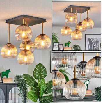 Koyoto Plafondlamp, Kogellampje Goud, Zwart, 5-lichts