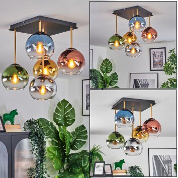 Koyoto Plafondlamp, Kogellampje Goud, Zwart, 5-lichts