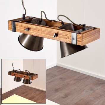 Oksbol Hanglamp Hout donker, Zwart, 2-lichts