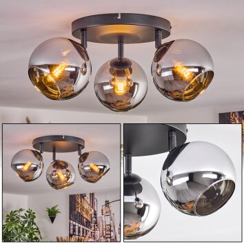 Koyoto Plafondlamp, Kogellampje Chroom, Rookkleurig, 3-lichts
