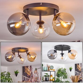 Gastor Plafondlamp, Kogellampje Amber, Chroom, Duidelijk, Rookkleurig, 3-lichts