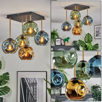 Ripoll Plafondlamp, Kogellampje Goud, Zwart, 5-lichts