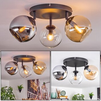 Koyoto Plafondlamp, Kogellampje Amber, Chroom, Duidelijk, Rookkleurig, 3-lichts