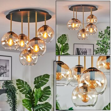 Koyoto Plafondlamp, Kogellampje Messing, Zwart, 5-lichts