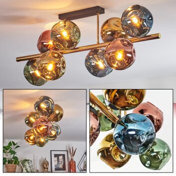 Ripoll Plafondlamp, Kogellampje Goud, Zwart, 8-lichts