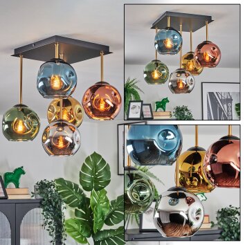 Ripoll Plafondlamp, Kogellampje Goud, Zwart, 5-lichts