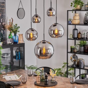 Koyoto Hanglamp, Kogellampje, Hanglamp Chroom, Rookkleurig, 5-lichts