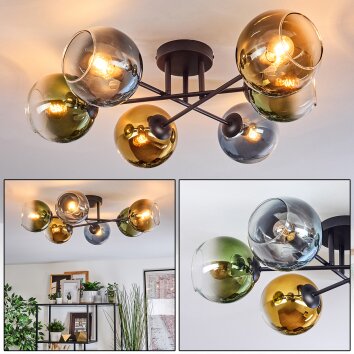 Koyoto Plafondlamp, Kogellampje 59 cm Blauw, Goud, Groen, Duidelijk, 6-lichts