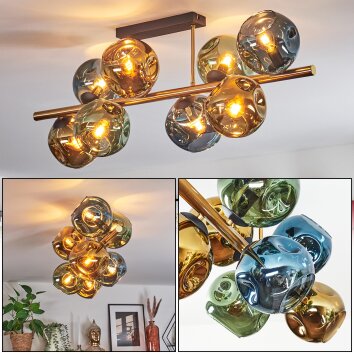 Ripoll Plafondlamp, Kogellampje Goud, Zwart, 8-lichts