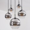 Koyoto Hanglamp, Kogellampje, Hanglamp Chroom, Duidelijk, Rookkleurig, 5-lichts