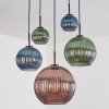 Koyoto Hanglamp, Kogellampje, Hanglamp Blauw, Groen, Koperkleurig, 5-lichts