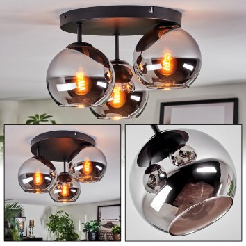 Koyoto Plafondlamp, Kogellampje 30 cm Chroom, Rookkleurig, 3-lichts