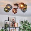 Koyoto Plafondlamp, Kogellampje 59 cm Blauw, Groen, Koperkleurig, 6-lichts
