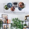 Koyoto Plafondlamp, Kogellampje 59 cm Blauw, Groen, Koperkleurig, 6-lichts