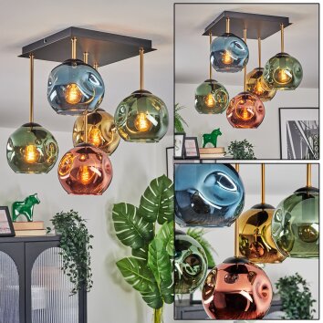 Ripoll Plafondlamp, Kogellampje Goud, Zwart, 5-lichts