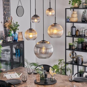 Koyoto Hanglamp, Kogellampje, Hanglamp Amber, Duidelijk, Rookkleurig, 5-lichts