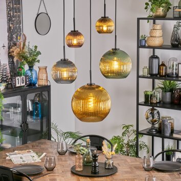 Koyoto Hanglamp, Kogellampje, Hanglamp Blauw, Goud, Groen, Koperkleurig, 5-lichts