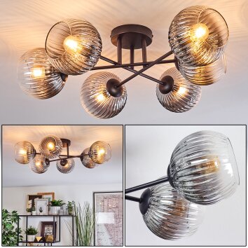 Koyoto Plafondlamp, Kogellampje 59 cm Duidelijk, Rookkleurig, 6-lichts