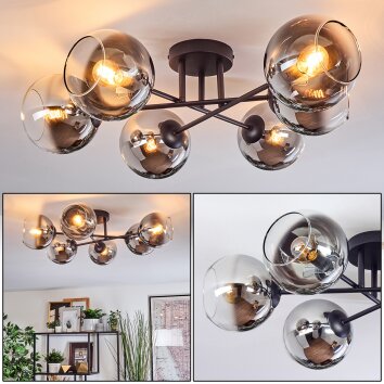 Koyoto Plafondlamp, Kogellampje 59 cm Chroom, Duidelijk, Rookkleurig, 6-lichts
