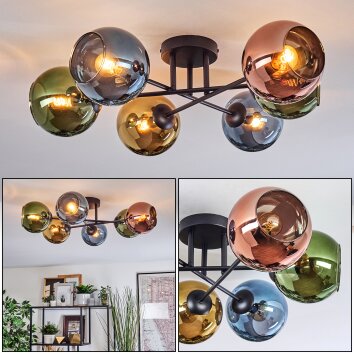 Koyoto Plafondlamp, Kogellampje 59 cm Blauw, Goud, Groen, Koperkleurig, 6-lichts