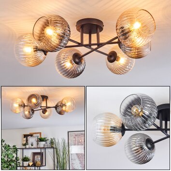 Koyoto Plafondlamp, Kogellampje 59 cm Amber, Duidelijk, Rookkleurig, 6-lichts