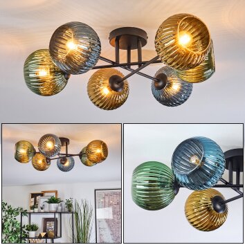 Koyoto Plafondlamp, Kogellampje 59 cm Blauw, Goud, Groen, 6-lichts