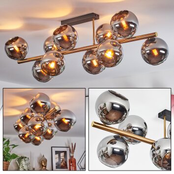 Koyoto Plafondlamp, Kogellampje Goud, Zwart, 10-lichts