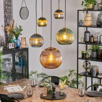 Koyoto Hanglamp, Kogellampje, Hanglamp Goud, Zwart, 5-lichts