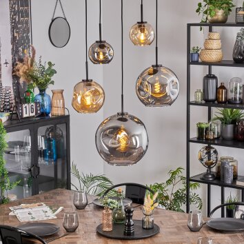 Ripoll Hanglamp, Kogellampje, Hanglamp Amber, Rookkleurig, 5-lichts