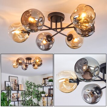 Ripoll Plafondlamp, Kogellampje Amber, Rookkleurig, 6-lichts