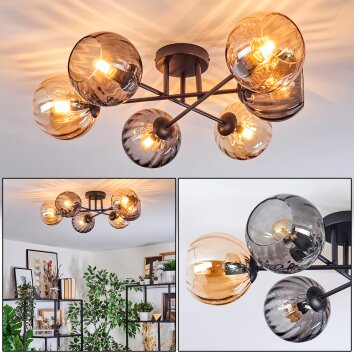 Koyoto Plafondlamp, Kogellampje 59 cm Amber, Rookkleurig, 6-lichts