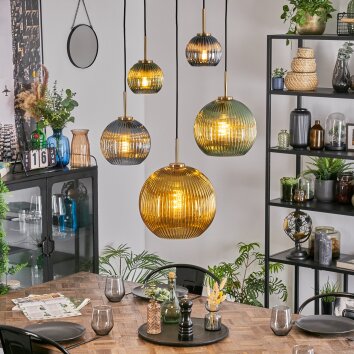 Koyoto Hanglamp, Kogellampje, Hanglamp Goud, Zwart, 5-lichts