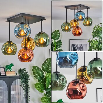 Ripoll Plafondlamp, Kogellampje Blauw, Goud, Groen, Koperkleurig, 5-lichts