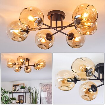Ripoll Plafondlamp, Kogellampje Amber, 6-lichts