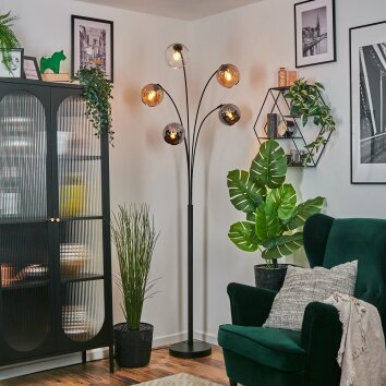 Koyoto Kogellampje, Staande lamp Amber, Chroom, Duidelijk, Rookkleurig, 5-lichts