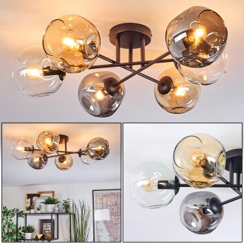 Ripoll Plafondlamp, Kogellampje Amber, Duidelijk, Rookkleurig, 6-lichts