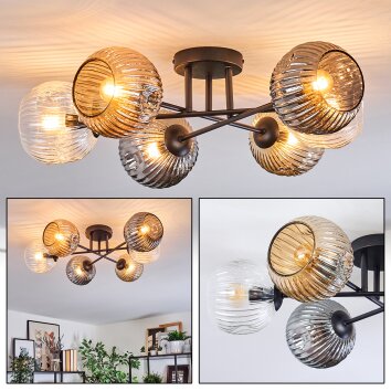 Ripoll Plafondlamp, Kogellampje Amber, Duidelijk, Rookkleurig, 6-lichts