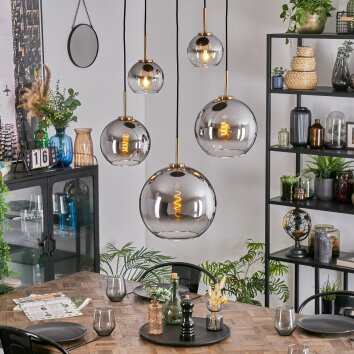 Koyoto Hanglamp, Kogellampje, Hanglamp Goud, Zwart, 5-lichts