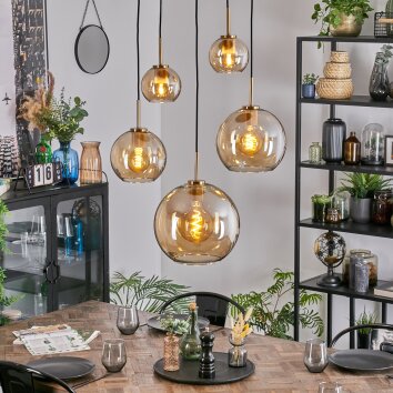 Koyoto Hanglamp, Kogellampje, Hanglamp Goud, Zwart, 5-lichts