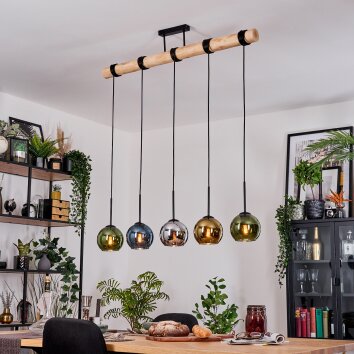 Koyoto Hanglamp, Kogellampje, Hanglamp Natuurlijke kleuren, Zwart, 5-lichts