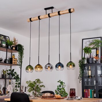 Koyoto Hanglamp, Kogellampje, Hanglamp Natuurlijke kleuren, Zwart, 5-lichts