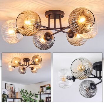 Ripoll Plafondlamp, Kogellampje Amber, Duidelijk, Rookkleurig, 6-lichts